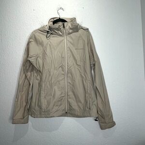 Columbia Omni Shield Rain Jacket Women XL Khaki Drawcord Hem Full Zip Waterproof